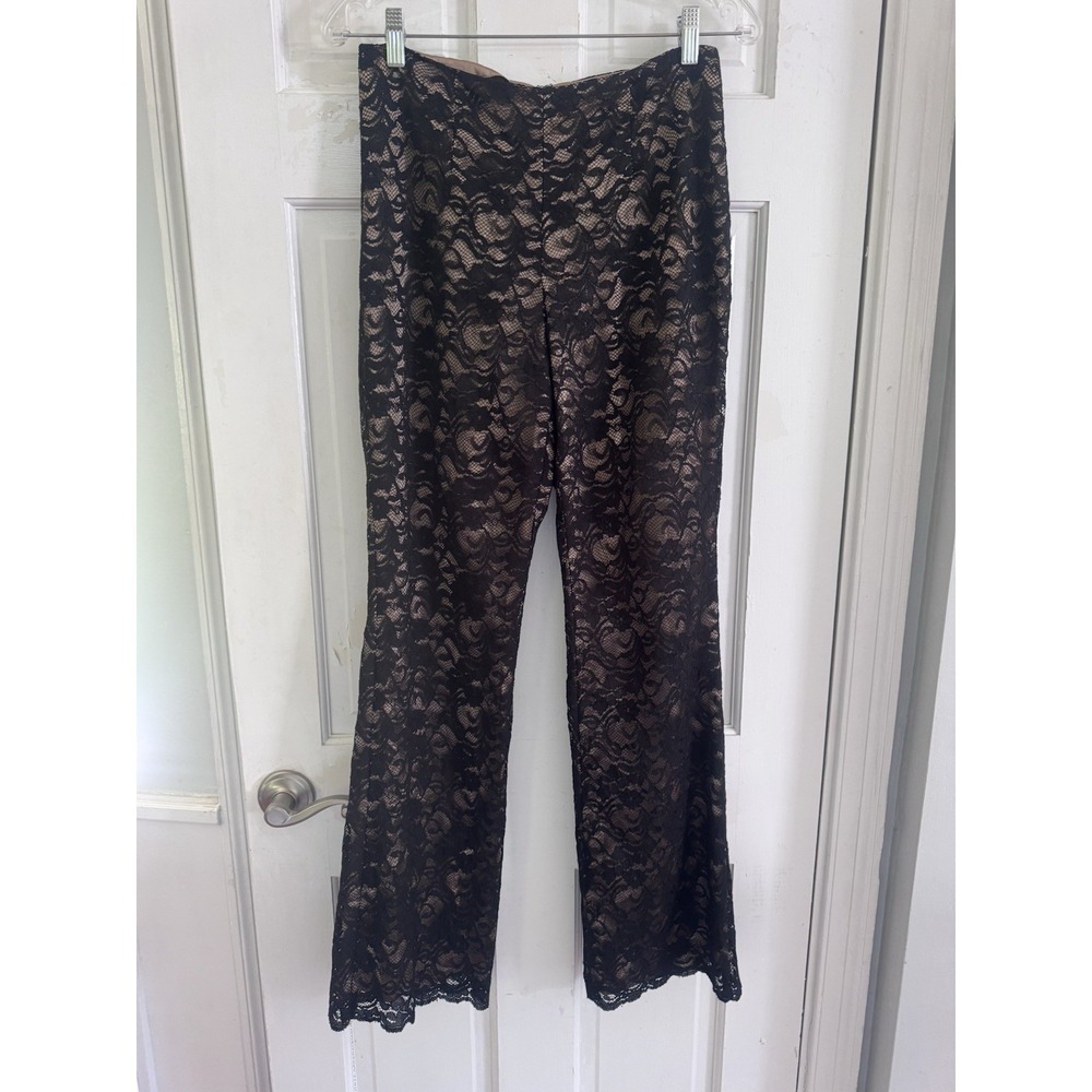 Cache Black Lace Gold Underlay Y2K Straight Leg Dress Pants Trends Glam Sz 6